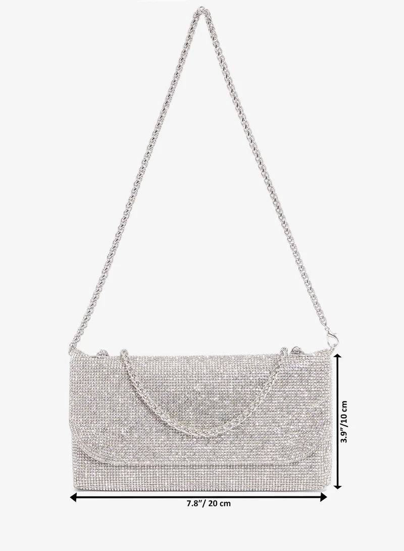 Khizana Silver rhinestone embellished detailed bag with strap for Women | Best Price UAE